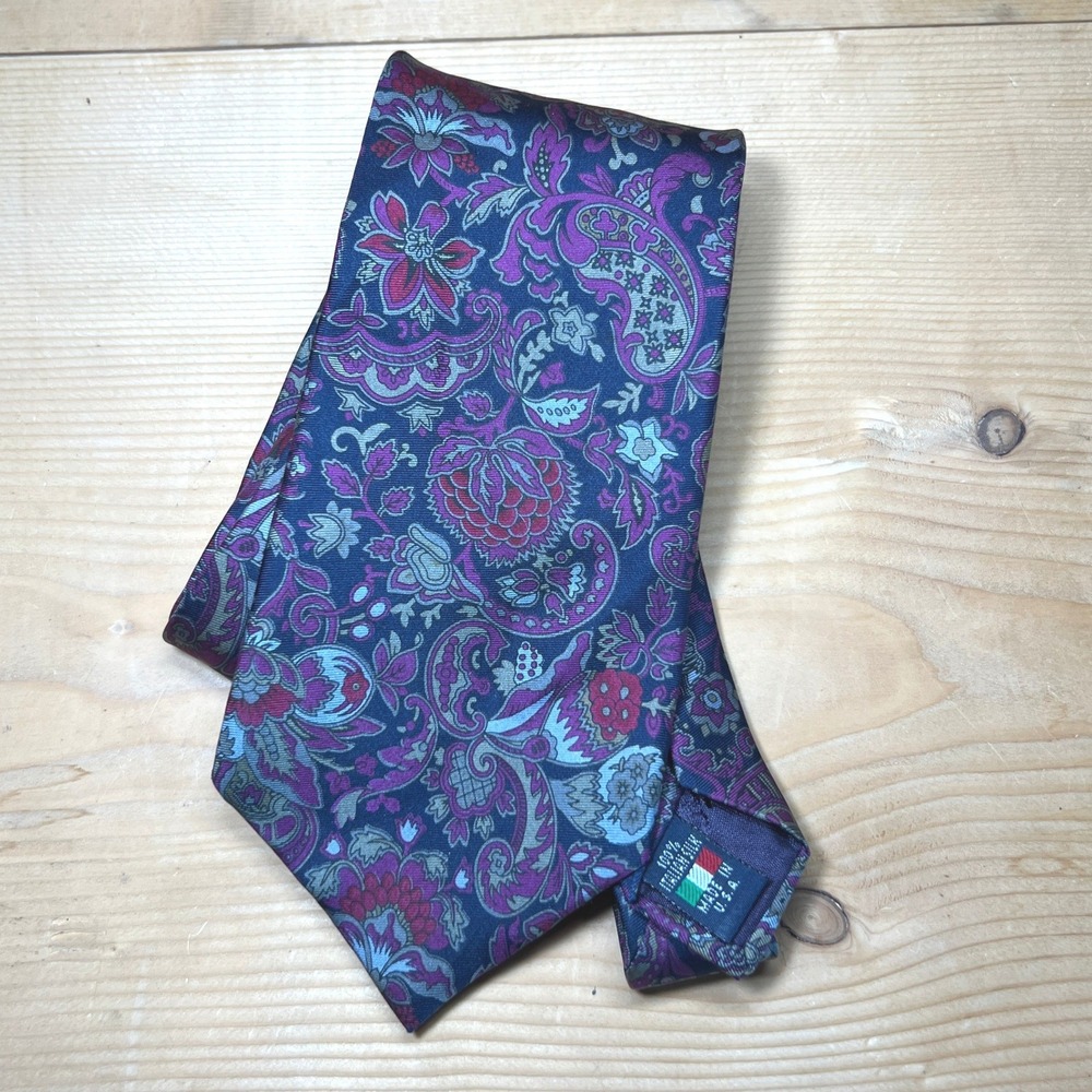 VTG AUSTIN REED Floral Paisley Silk Tie Necktie Purpl Blue Red USA 3 1/4x57" 80s